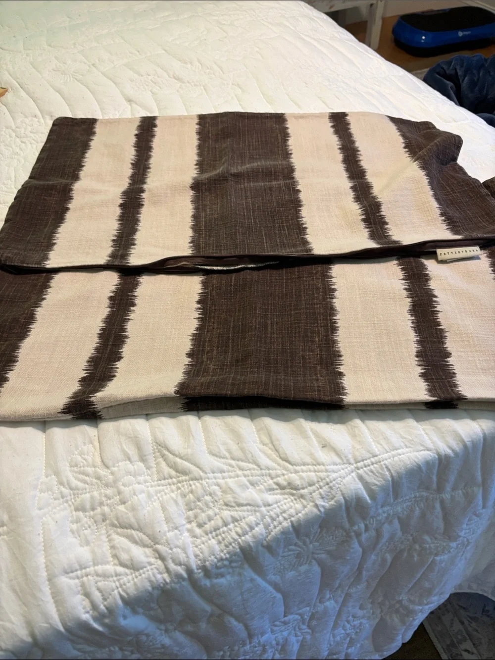 Pottery Barn Brown and Cream Striped Accent Pillow Covers